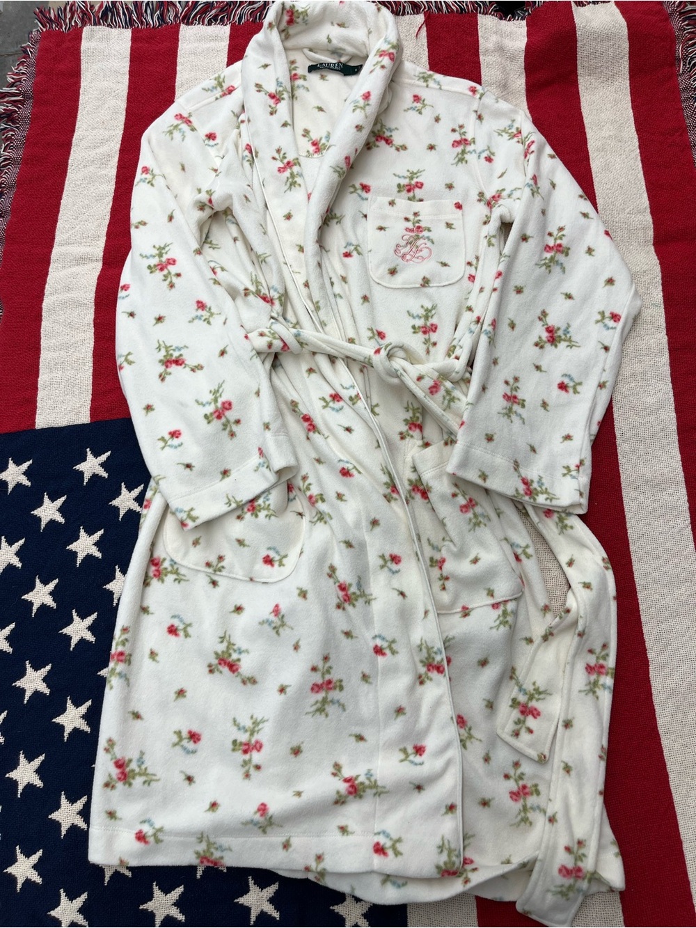 Lauren Ralph Lauren Floral Fleece Robe with Pink Rose Print Size Small